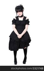 American teen girl wearing authentic Japanese style Gousurori or Gothic Lolita Fashion. Clipping path.