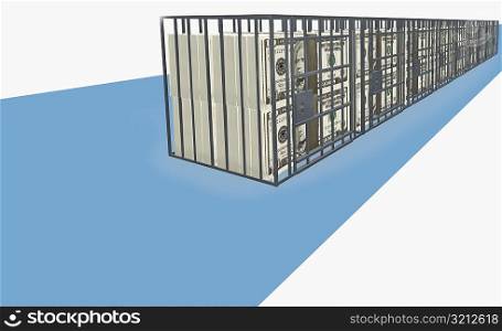 American ten dollar bills in a cage