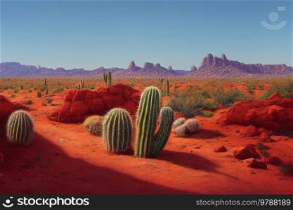 American werstern desert landscape, no people, green cactuses. American werstern desert landscape