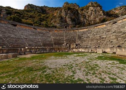 Amphitheater in the ancient city of Mira, Demre, Turkey. Ancient Greco-Roman Theater in Demre