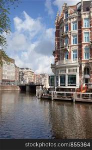Amstel river in Amsterdam, Holland, Netherlands.