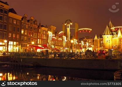 Amsterdam by night in the Netherlands with the Waag building