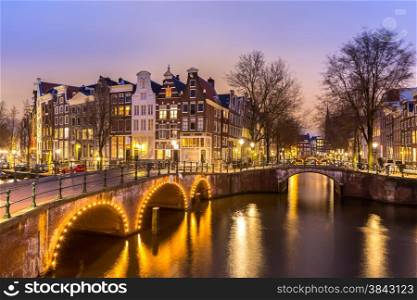 Amsterdam Canals West side at dusk Natherlands