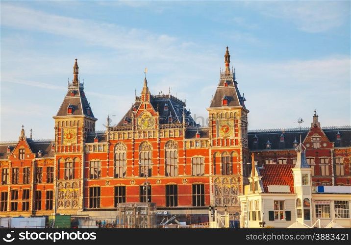 Amsterdam Centraal railway station on a sunny day