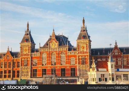 Amsterdam Centraal railway station on a sunny day