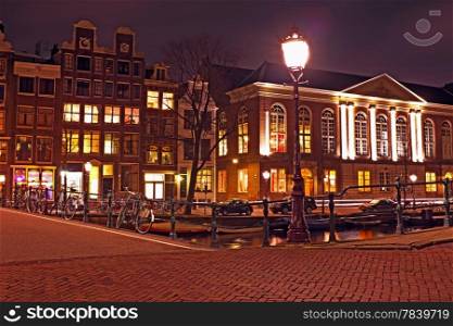 Amsterdam houses by night in the Netherlands