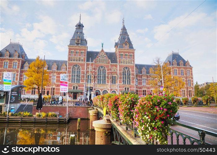 AMSTERDAM - OCTOBER 30: Rijksmuseum with people on October 30, 2016 in Amsterdam, Netherlands.