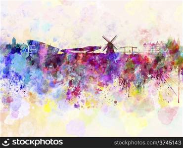 Amsterdam skyline in watercolor background
