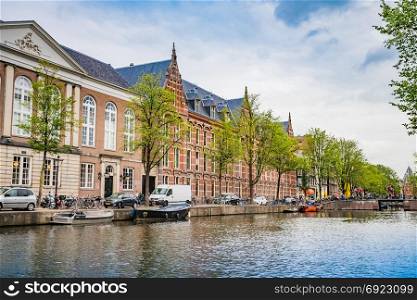 Amsterdam, the Netherlands, September 5, 2017 : Amsterdam Netherlands dancing houses over river Amstel