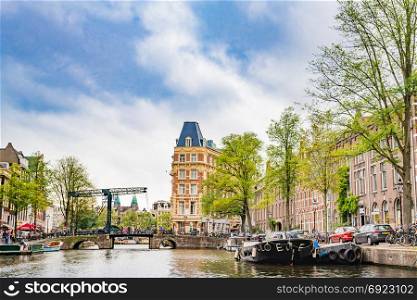 Amsterdam, the Netherlands, September 5, 2017 :typical dutch houses and houseboats. Amsterdam, Holland, Netherlands