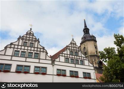 Amtsgericht (Courthouse) in Naumburg an der Saale, Germany, with St. Wenzel church