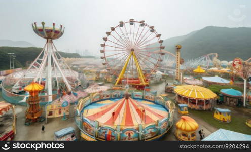 Amusement park. Illustration Generative AI 
