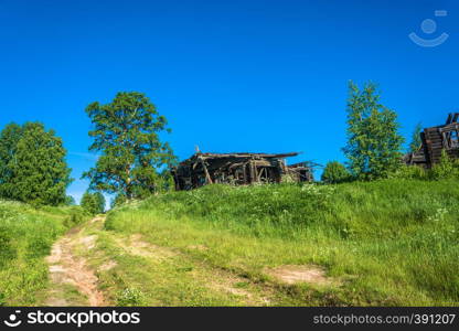 An abandoned and decaying village of Pavlovo in the Kostroma region, Russia.