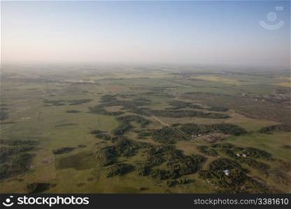 An aerial view of a prairie landscape