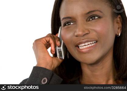 An African American businesswoman chatting on her mobile phone