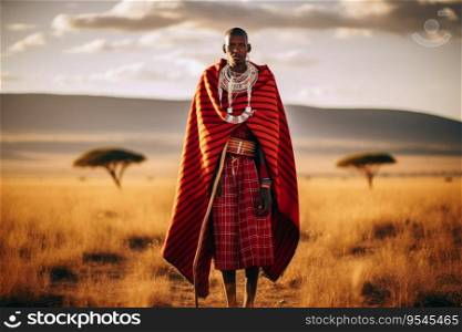 An african Masai in traditional robes created with generative AI technology