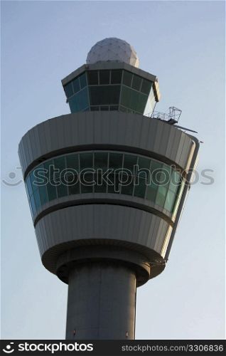 An airport traffic control tower of a major european airport