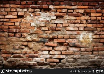 An ancient brick wall background texture created with generative AI technology