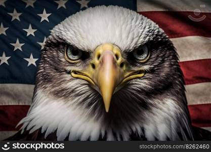 An angry north american bald eagle on american flag. Neural network AI generated art. An angry north american bald eagle on american flag. Neural network AI generated