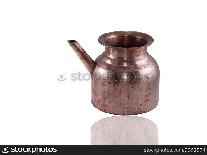 An antique indian metal vase isolated on white background