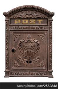 An antique postbox isolated on white. Clipping path included.