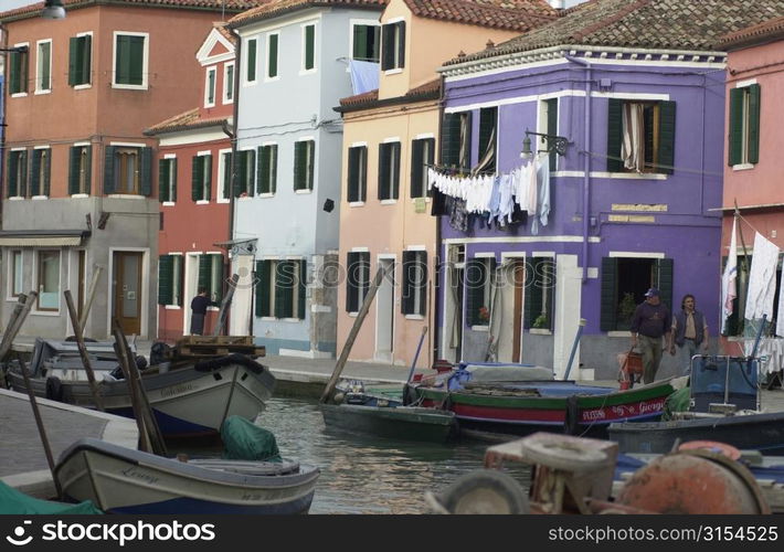 An array of colorful residential buildings in Venice, Burano, Italy