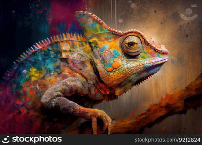 an artist’s interpretation of a chameleon, with its many colors and textures, created with generative ai. an artist’s interpretation of a chameleon, with its many colors and textures