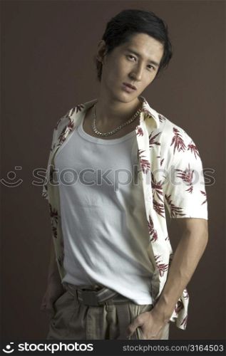 An asian male model in casual clothes