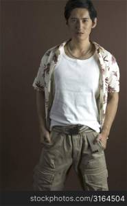 An asian male model in casual clothes
