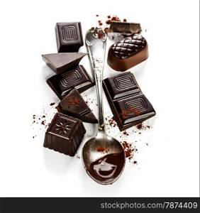 An assortment of chocolate on white background