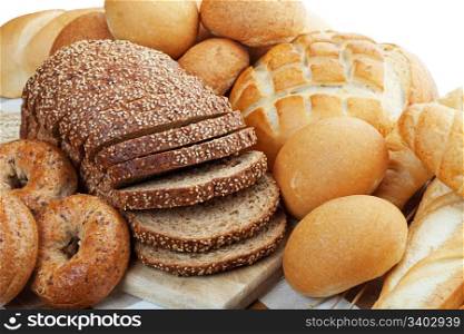 An assortment of freshly baked breads. Shallow depth of field.