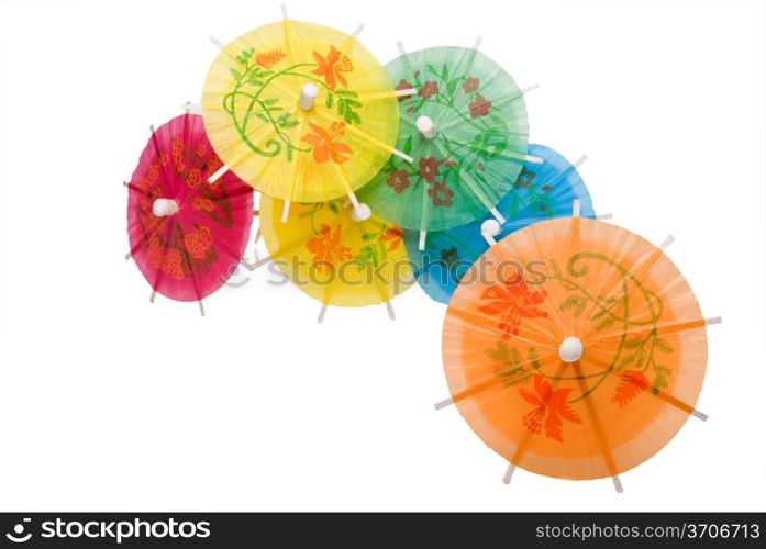 An assortment of paper parasols for drinks.