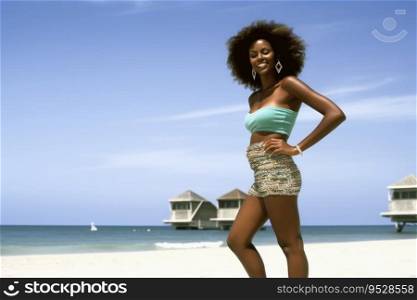 An attractive woman wearing a bikini at a beach created with generative AI technology