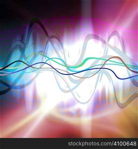 An audio waveform over an abstract background.