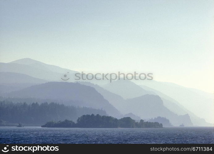 An early morning view of the Washington side of the Columbia River Gorge