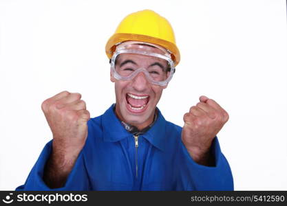 An ecstatic construction worker.