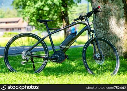 an electric mountain bike on the grass