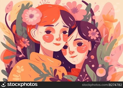 An emotional image perfect for Mother’s Day, capturing the bond between a mother and child in a serene meadow filled with colorful flowers, evoking feelings of peace and relaxation. AI Generative