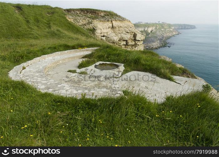 An emplacement for a 15 Pounder field gun, from WWII. Blacknor, Portland, Dorset, England, Europe.