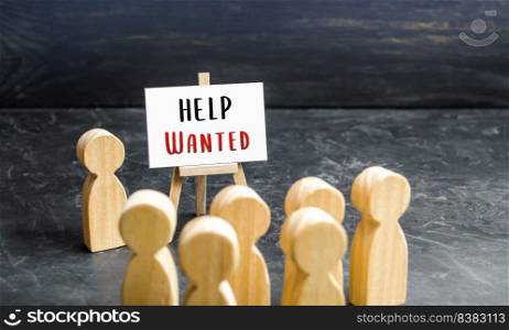 An employer employs people in his company. Help Wanted. Call for help, volunteering. Search and recruitment of new employees for work. Hire staff. Employment Agency. Recruiting, staffing.
