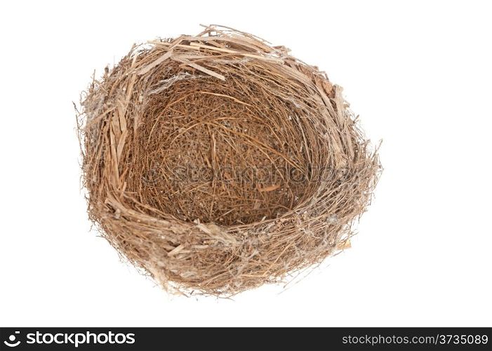 An empty bird nest isolated on white background