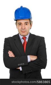 An engineer with blue hat, isolated on white
