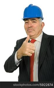 An engineer with blue hat, isolated on white