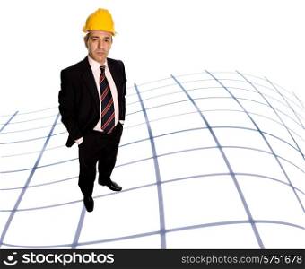 An engineer with yellow hat, full body picture