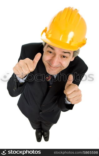 An engineer with yellow hat, isolated on white