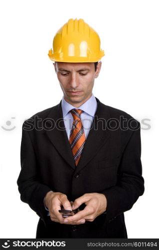 An engineer with yellow hat, isolated on white