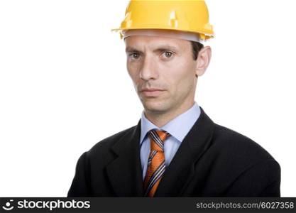 An engineer with yellow hat, isolated on white