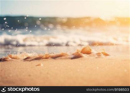 An exotic starfish on a beautiful sandy beach surrounded by pristine water. A perfect shot for travel, vacation, and adventure enthusiasts. AI Generative