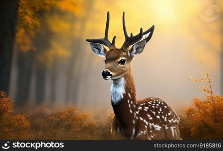 An extremely realistic deer is standing in the grass. Generative AI.