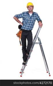 An handyman on a ladder.
